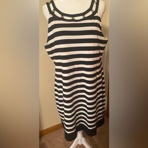 “White House Black Market” Black and White Striped Off Shoulder Dress size XL